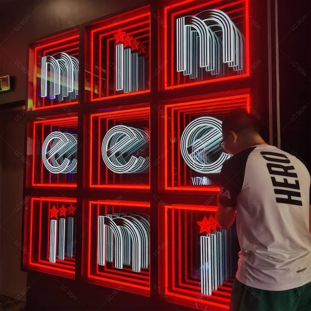 Printed infinity mirror logo sign